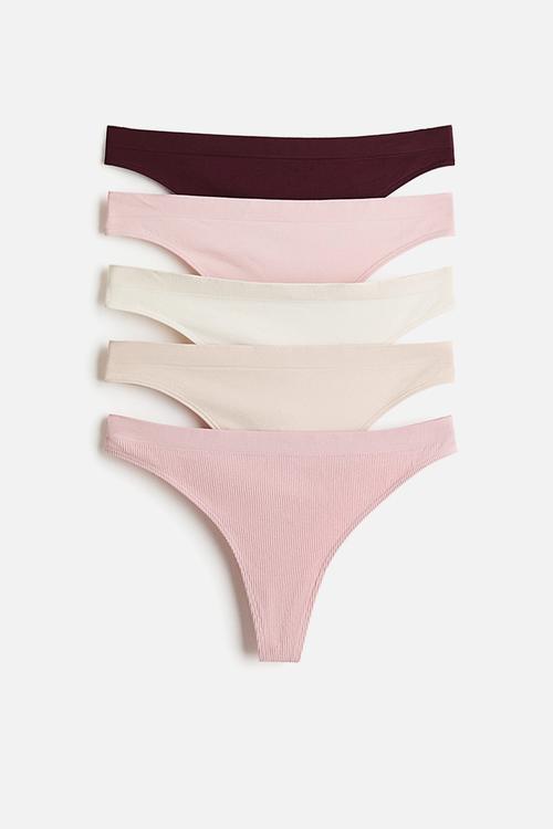 5-Pack seamless thong briefs - light pink/burgundy