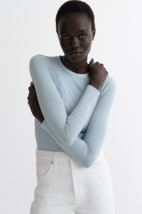 Long-sleeved microfibre top - light turquoise