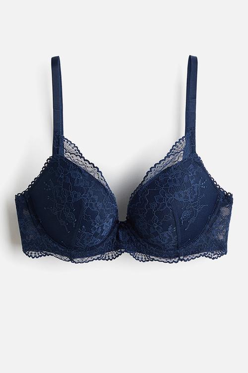 Lace push-up bra - dark blue