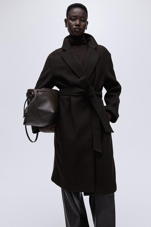 Tie-belt coat- dark brown