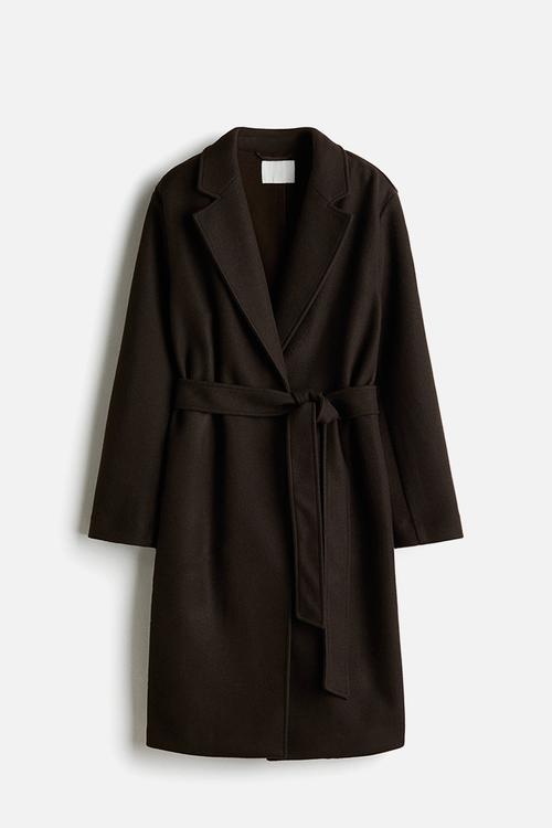 Tie-belt coat- dark brown