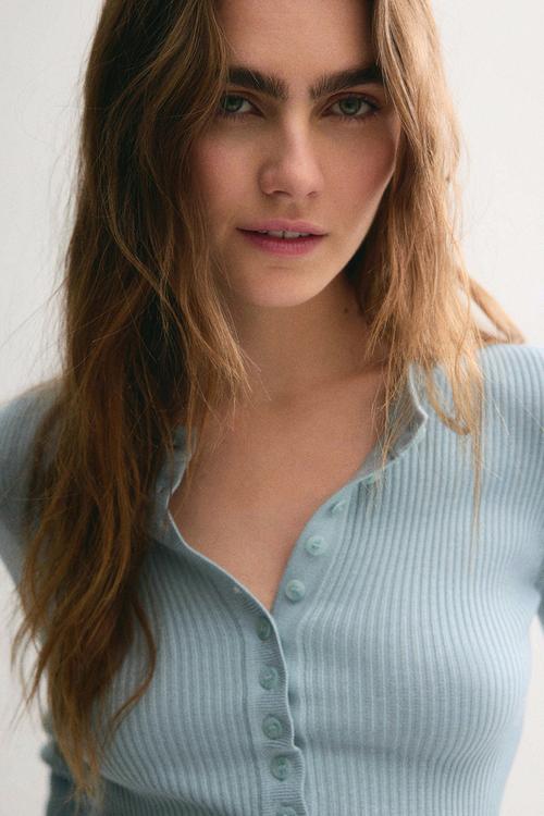 Rib-knit top - light turquoise