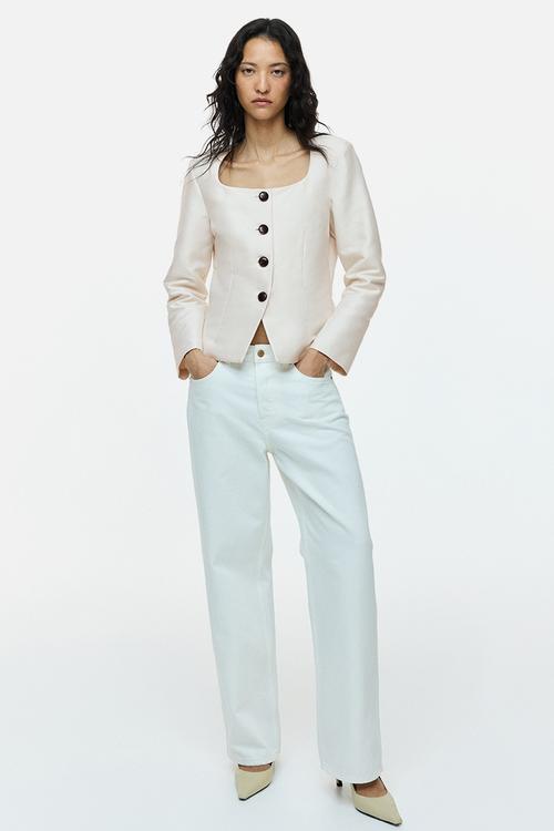Square-neck blazer - light beige