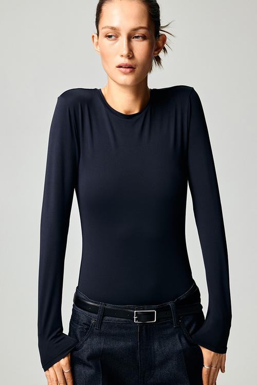 Long-sleeved microfibre top - navy blue