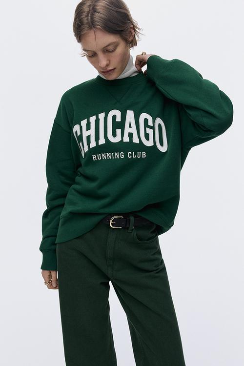 Motif-detail sweatshirt - dark green/chicago