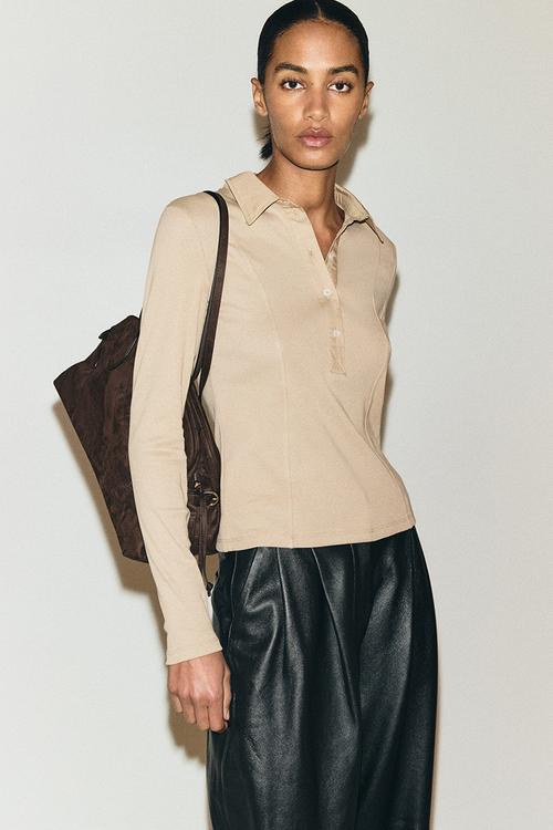 Fitted polo shirt - beige