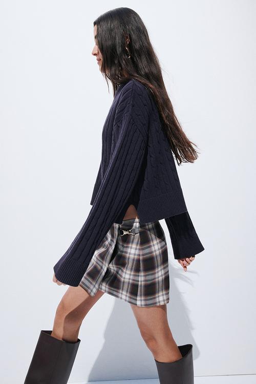 Mini wrap skirt - dark brown/checked