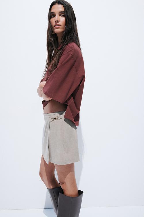 Mini wrap skirt - beige/checked