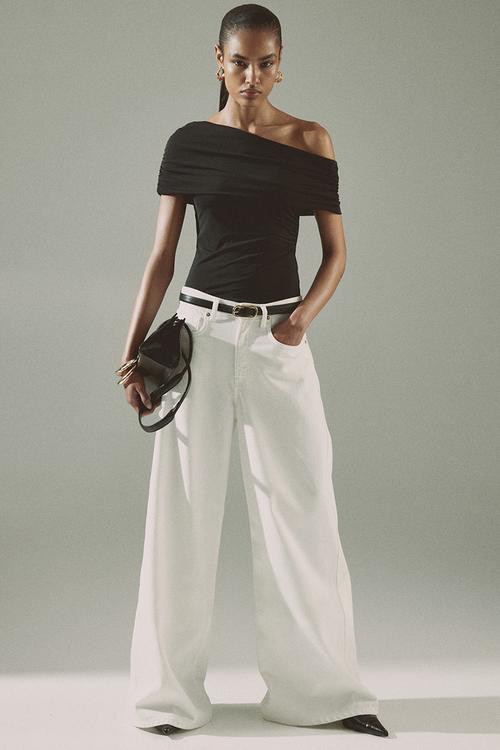 Draped off-the-shoulder top - black