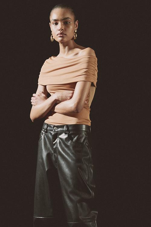 Draped off-the-shoulder top - dark beige
