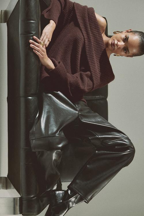 Rib-knit off-the-shoulder jumper - dark brown