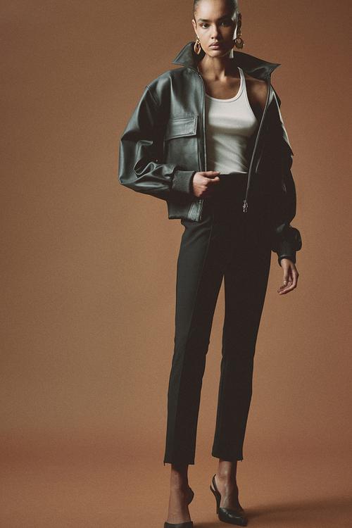 Slim crease-front trousers - black