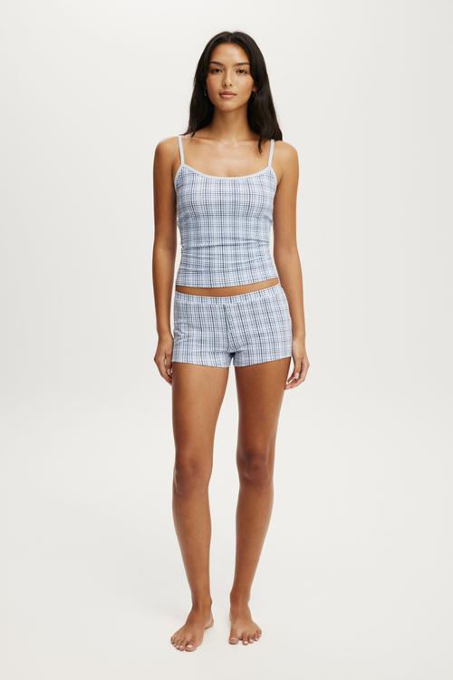 Dreamy soft longline cami - isla micro check daydream blue