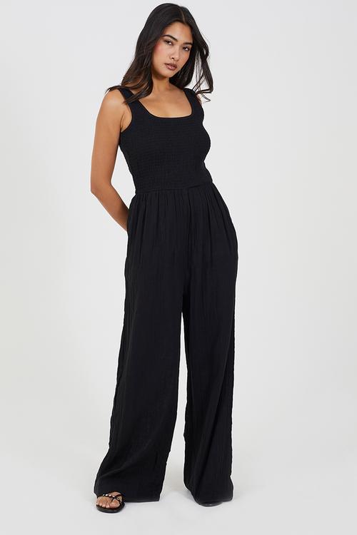 Ladies Scoop Neckline Jumpsuit - Black