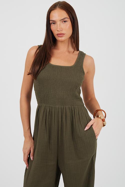 Ladies Scoop Neckline Jumpsuit - Chocolate