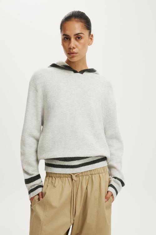 Sporty Stripe Hooded Knit - Grey Marle