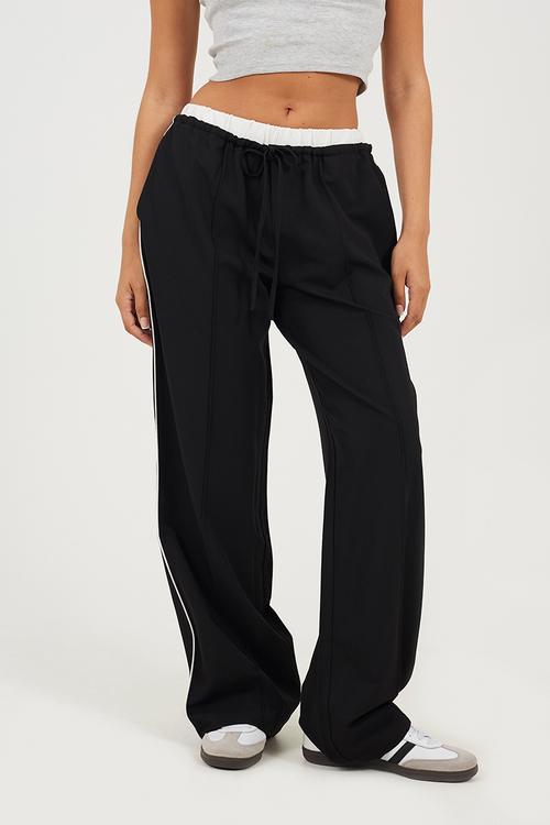 Ladies Tailored Trouser With Contrast Waistband - Black/White