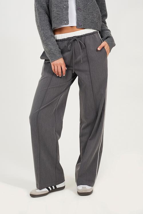 Ladies Tailored Trouser With Contrast Waistband - Grey/White