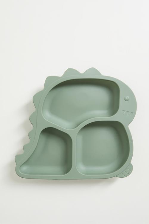 Dino silicone baby plate - sage green