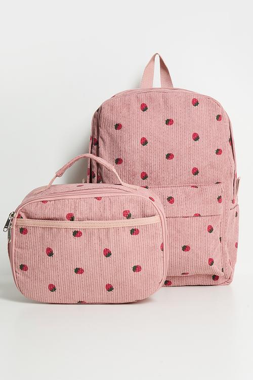 PVC backpack & lunchbag - mauve pink / polka dots