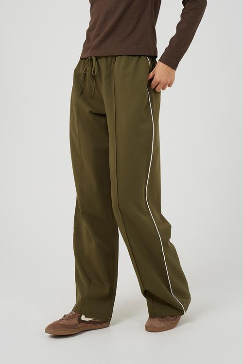 Ladies Tailored Trouser With Contrast Waistband - Khaki/White