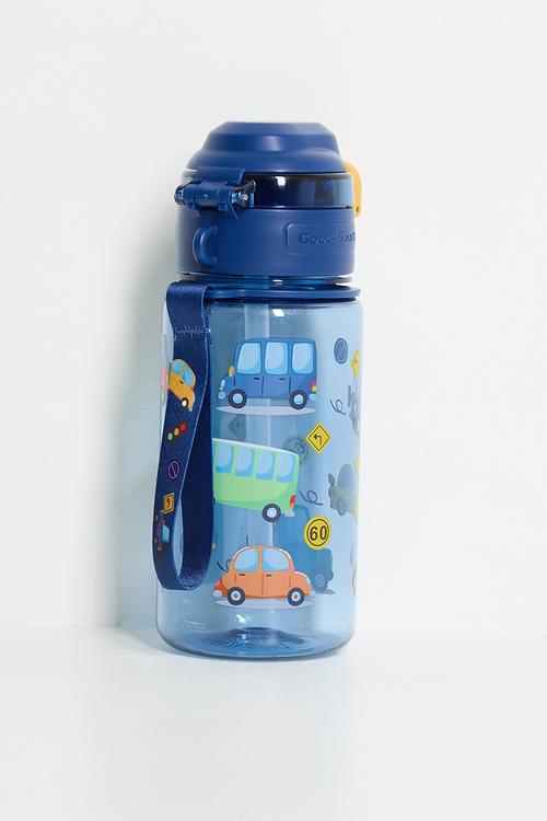 Road traffic printed water bottle - blue