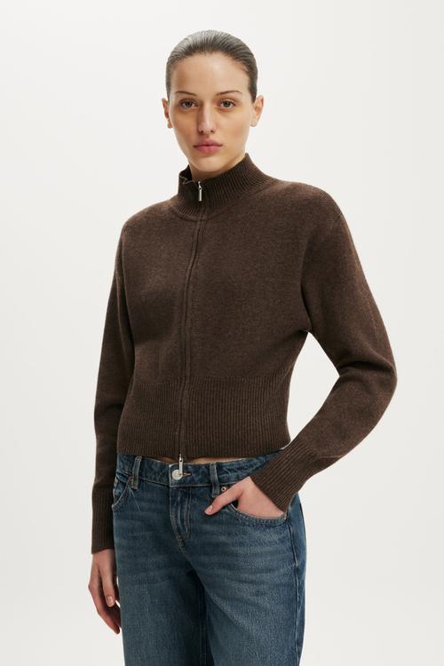 Lotus Cinched Zip Knit - Dark Oak