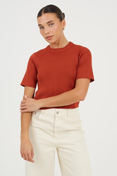 Ladies Knit Short Sleeves T-Shirt - Amber