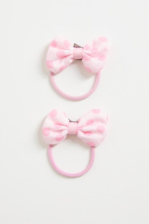 2 pc Claire bow hair tie - pink/polka dots