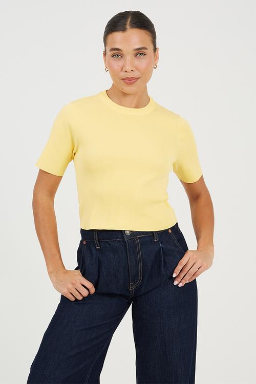 Ladies Knit Short Sleeves T-Shirt - Lemon