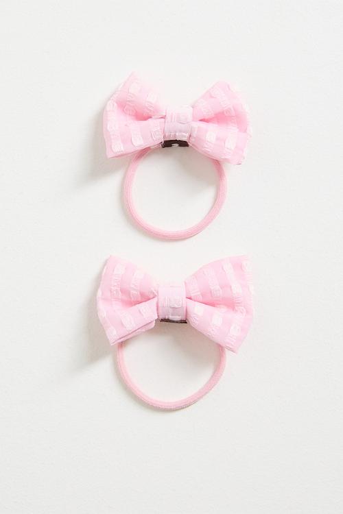 2 pc classic bow hair tie - pink/pink stripes