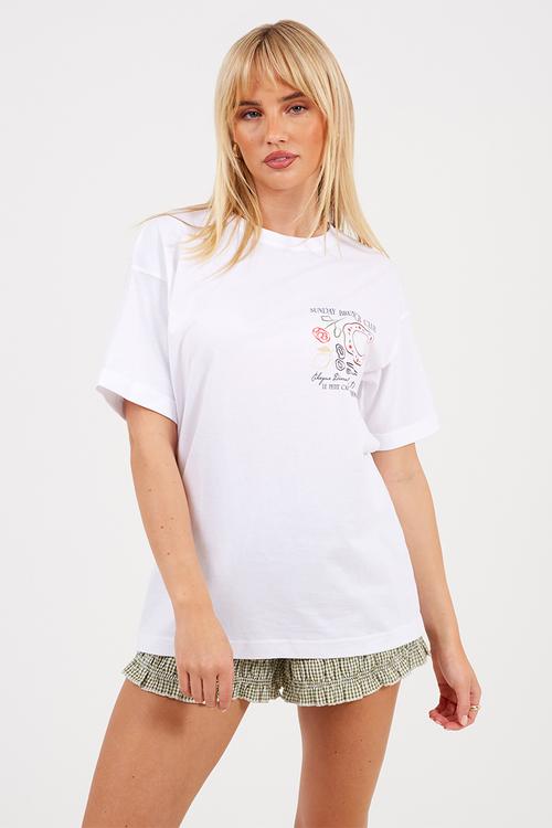 Ladies Over Sized Graphic T-Shirt - White