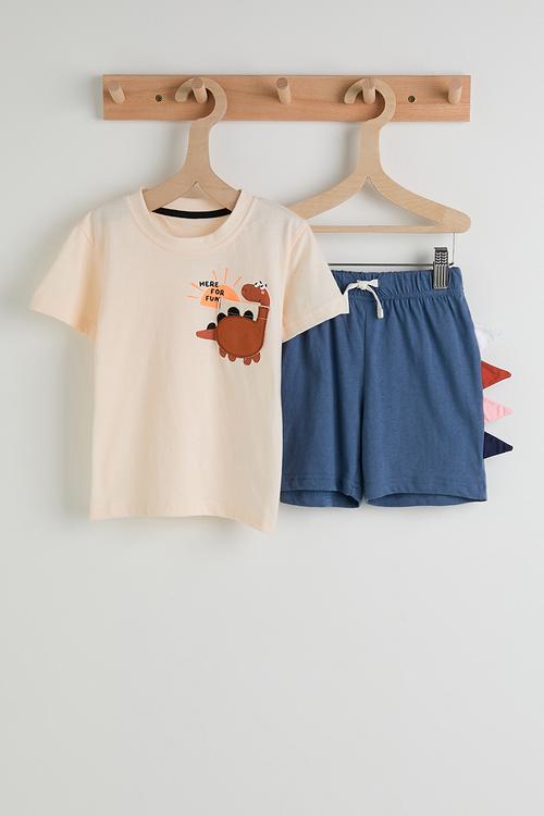 Dino tee with side spike shorts - seashell/blue