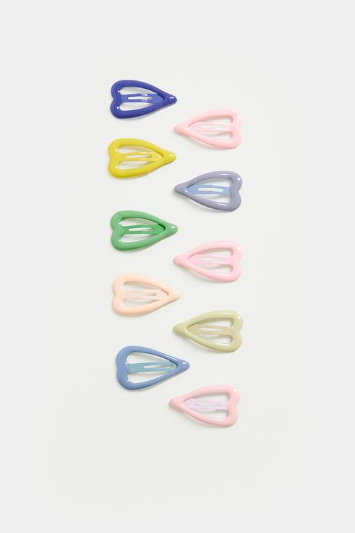 10 Piece heart hair clip set - multi