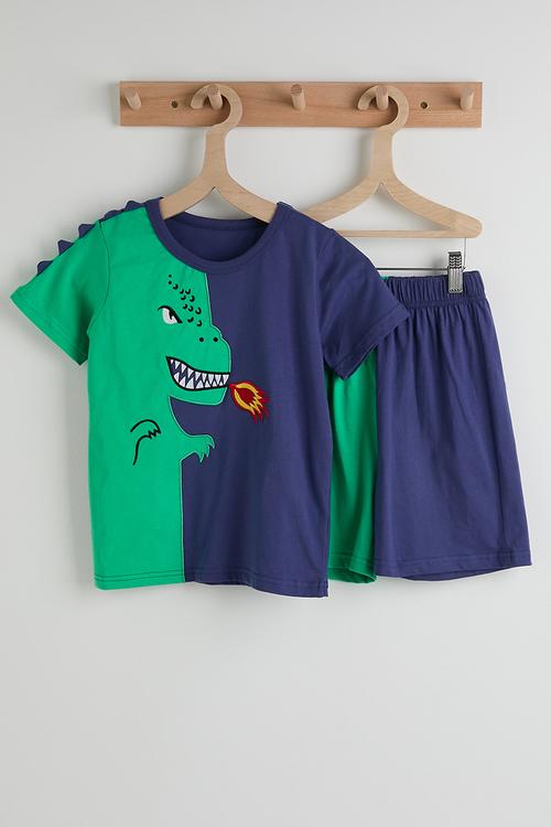 Split-colour tee and shorts - green/navy