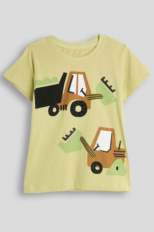 Bulldozer graphic tee with shorts - bamboo green