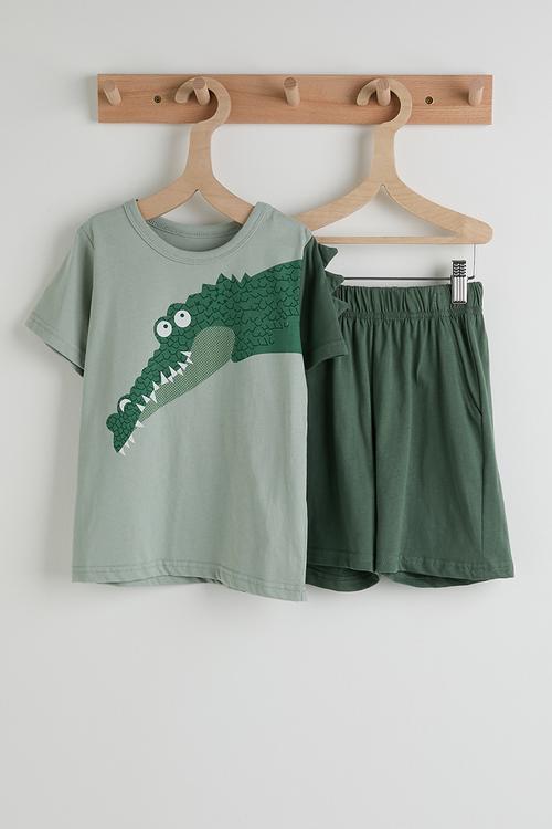 Graphic tee with plain shorts - green
