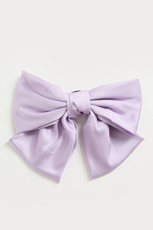 Satin bow hair clip - pale purple
