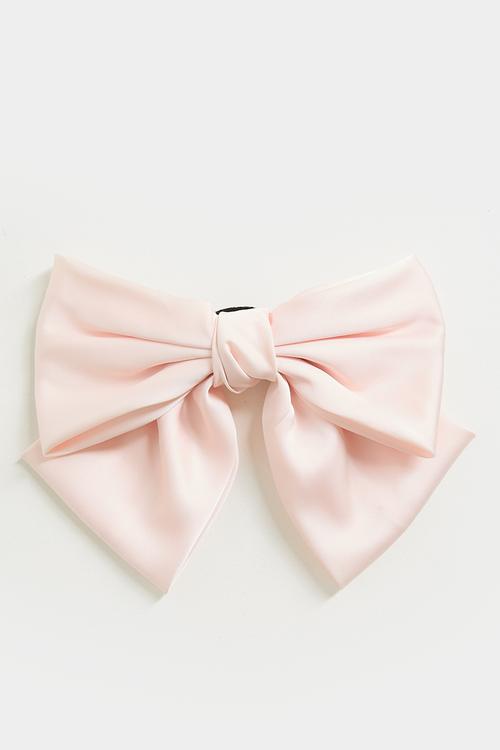Satin bow hair clip - pastel pink