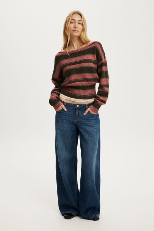 Luxe Slouch Off Shoulder Knit - Multi Stripe