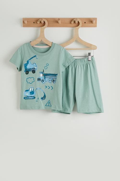 Excavator graphic pj set - calm green
