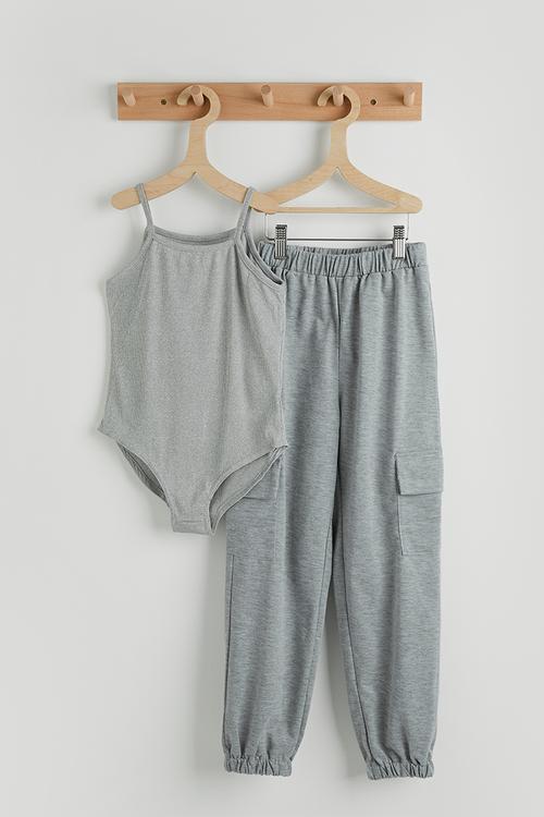 Camisole bodysuit with cuffed pants - grey