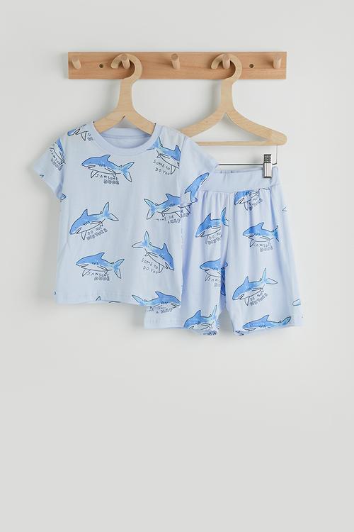 Shark aop & slogan pj set - light blue