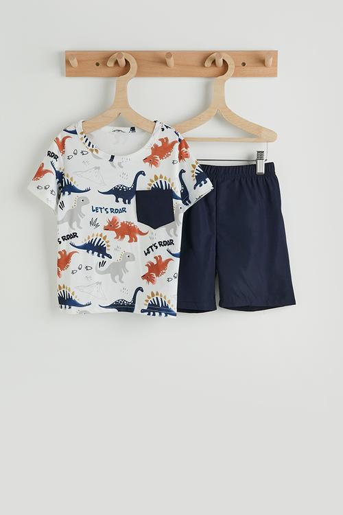 Short pj set - dino aop/navy