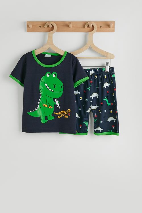 Short pj set - navy / dino aop