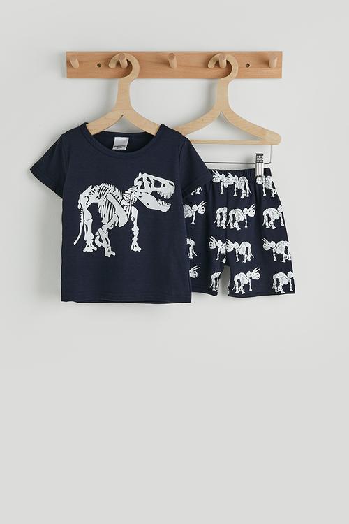 Short pj set - navy/dino skeleton aop