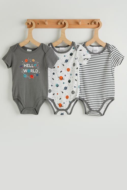 3 pack bodysuit - grey/planet aop/grey stripe