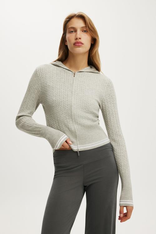 Everfine Hooded Knit - Grey Marle/White Tipping
