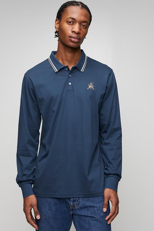 Edward Long Sleeve Golfer - Mid Blue