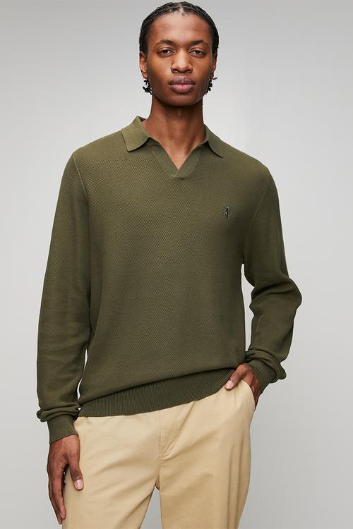 Brian Collar Textured Knitwear - Olive